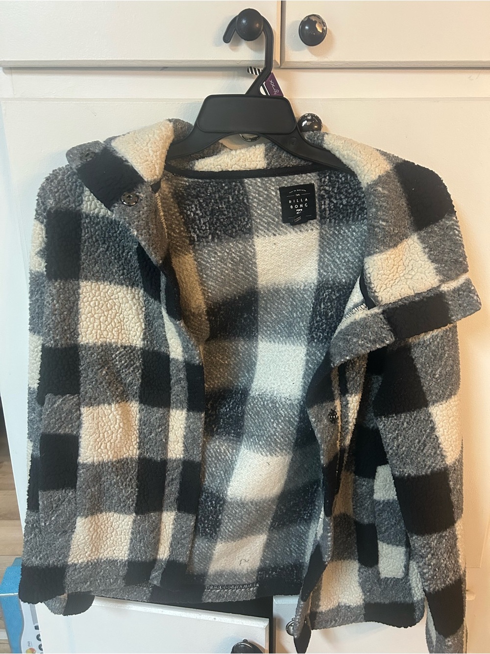 Billabong Black and White Buffalo Plaid Sherpa Jacket
